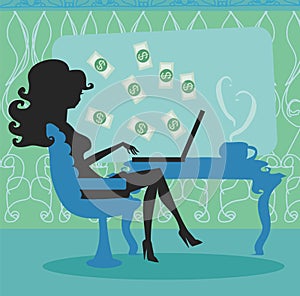 Money pouring out from a notebook computer