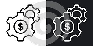 Money Processes Icon Set. Optimize Cost Expense Payroll Vector Symbol in a Black Filled and Outlined Style. Streamlining Finances