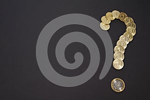 Money question. Ruble Coins question mark. Element of finance design