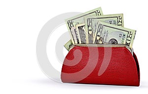 Money in red change purse