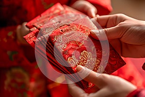 Money in red envelopes to be distributed for good luck during Chinese New Year