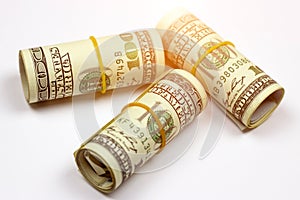 Money roll dollars usa on white background. Financial concept.
