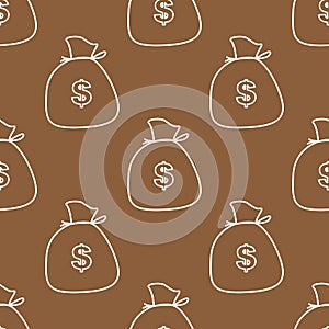 Money sack with dollar sign seamless pattern.