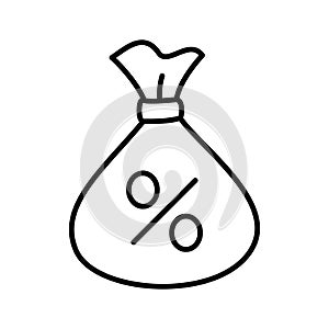 Money sack with percent icon. Big earnings. Bribery. Banking investment deposit