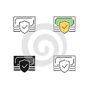 Money safety vector icon in line style, glyph, Lineal color. Finance, money and online banking sign