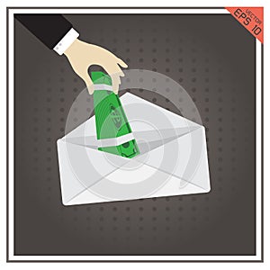 Money salary cash vector icon hand envelope on black background