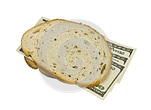 Money sandwiched concept cost of food