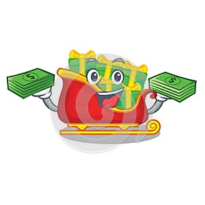 With money Santa sleigh with christmas character gifts