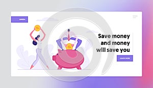 Money Saving Concept with Business People Characters Landing Page. Financial Savings Profit, Investment, Deposit