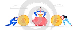 Money Saving Concept with Business People Characters and Piggy Bank. Financial Savings Profit, Investment Salary
