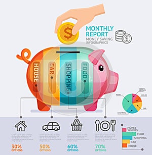 Money Saving Monthly Report Infographics Template.