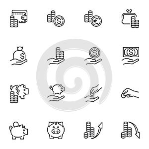 Money savings line icons set