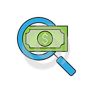 Money Search icon Vector Illustration. Money with Searching icon vector design concept for Banking, Finance, Currency and Trading