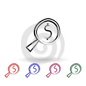 Money search sketch style multi color icon. Simple thin line, outline vector of banking icons for ui and ux, website or mobile