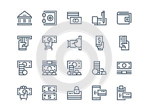 Money. Set of thin outline vector icons.