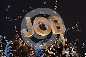 Money sign with acronym `JOB`, studio background. Business concept