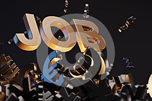 Money sign with acronym `JOB`, studio background. Business concept