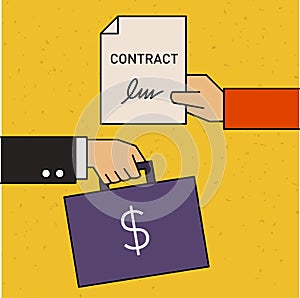 Money and signed contract exchange