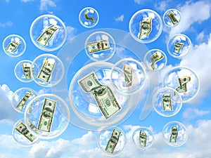Money in soap bubbles concept of risky photo