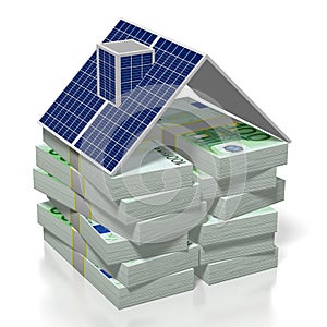 Money, solar panels concept
