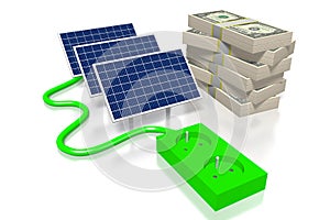 Money, solar panels concept