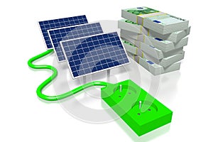 Money, solar panels concept