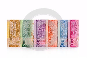 Money Sri Lankan  five thousand thousand five-hundred hundred fifty and twenty ruppee bills Pile of various currencies  on