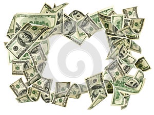 Money stack. Hundred dollars of America. Falling money isolated, us bill.