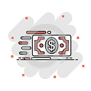 Money stack icon in comic style. Exchange cash cartoon vector illustration on white isolated background. Banknote bill splash