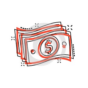 Money stack icon in comic style. Exchange cash cartoon vector illustration on white isolated background. Dollar banknote bill