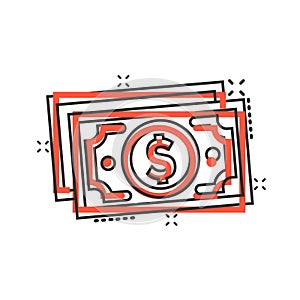 Money stack icon in comic style. Exchange cash cartoon vector illustration on white isolated background. Dollar banknote bill