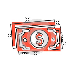 Money stack icon in comic style. Exchange cash cartoon vector illustration on white isolated background. Dollar banknote bill