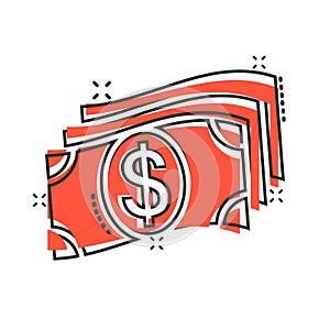 Money stack icon in comic style. Exchange cash cartoon vector illustration on white isolated background. Dollar banknote bill