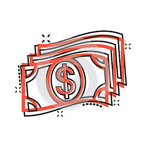 Money stack icon in comic style. Exchange cash cartoon vector illustration on white isolated background. Dollar banknote bill