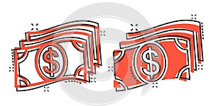 Money stack icon in comic style. Exchange cash cartoon vector illustration on white isolated background. Dollar banknote bill