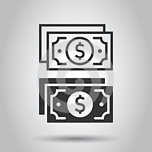 Money stack icon in flat style. Exchange cash vector illustration on white isolated background. Banknote bill business concept