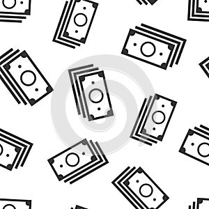 Money stack icon in flat style. Exchange cash vector illustration on white isolated background. Banknote bill seamless pattern