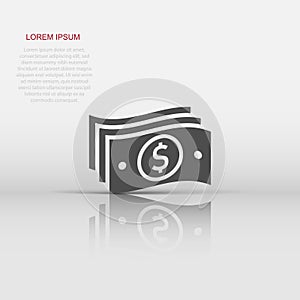 Money stack icon in flat style. Exchange cash vector illustration on white isolated background. Dollar banknote bill business