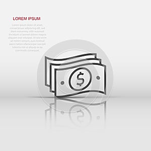 Money stack icon in flat style. Exchange cash vector illustration on white isolated background. Dollar banknote bill business