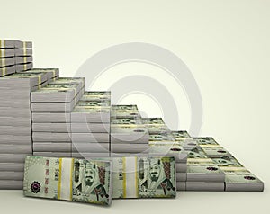 Money stacks graph. Saudi Arabia 200 Riyals. 3D illustration