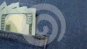 Money stick out of the jeans pocket, currency  and finance concept