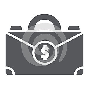 Money suitcase glyph icon, bag and business, case sign, vector graphics, a solid pattern on a white background.