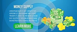 Money supply concept banner, isometric style