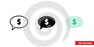 Money talk icon of 3 types color, black and white, outline. Isolated vector sign symbol