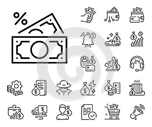 Money tax line icon. Cash tax rate sign. Cash money, loan and mortgage. Vector