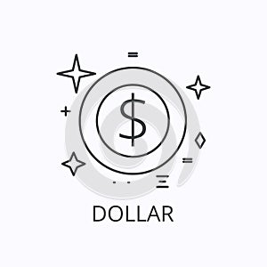 Money thin line icon. Dollar and coin concept. Oultline vector illustration