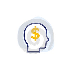 money thinking vector icon on white