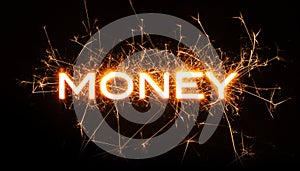 MONEY title word in glowing sparkler