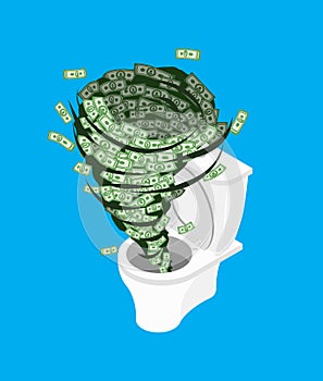 Money in toilet.. Wash off cash in wc. Vector illustration