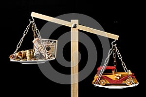 Money and Toy Wooden Car